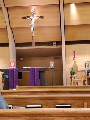 My view before mass.  The Purple linens throughout is for the season of Lent.  3/19/2022