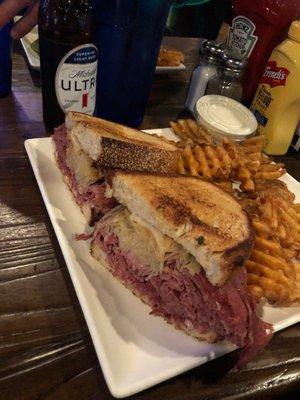 My massive Reuben and waffle fries!