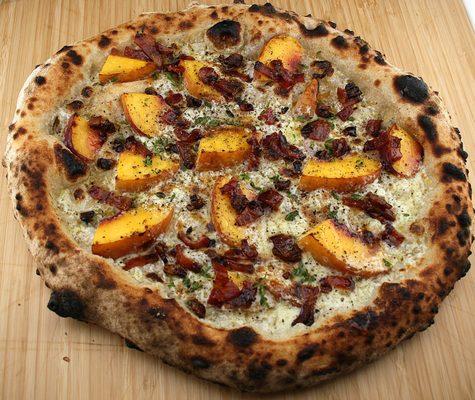 Honey Peach: Tx Peaches, Candied Bacon, Lemon Brie, Lavender Honey, Thyme