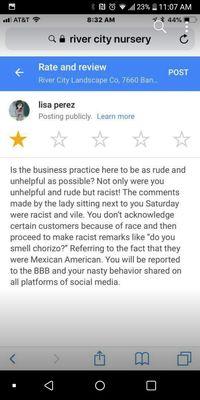 This place is RACIST can we support a Business like this. (See pictures posted). Please do not support this type of hatred