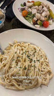 Fettuccine Alfredo and Salad.