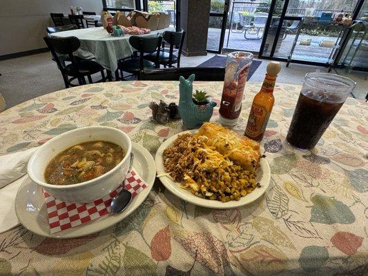 Chicken enchiladas with rice and street corn. Also, chicken tortellini soup! All delicious!