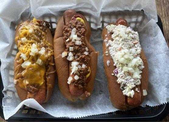 Chili cheese dog, chili dog, slaw dog