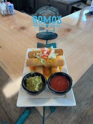 Taquitos with Guacamole and Hot Sauce