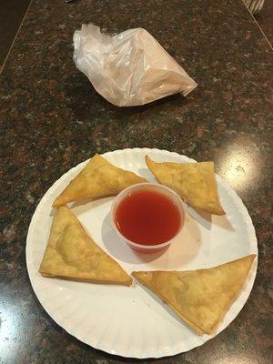 Crab Rangoon - eight total w/ sweet & sour sauce.