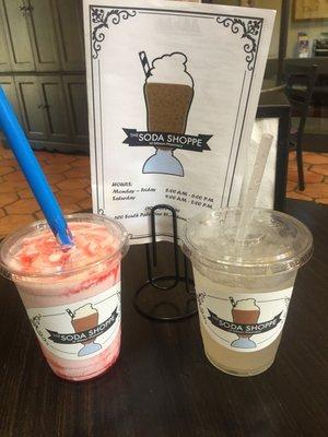 Treats from inside Gibson Pharmacy. What fun!  So many combos to choose from. We had a strawberry shake and lavender pineapple phosphate.