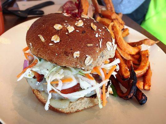 El Guapo burger with Sweet Potato Fries