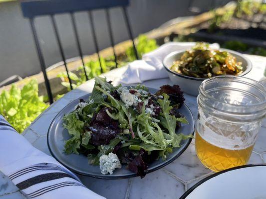 Mixed Green salad with dried cherries, blue cheese, hazelnuts and a tarragon vinaigrette