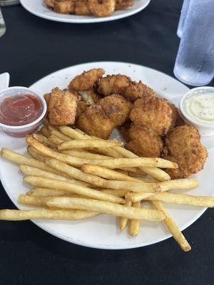 Fried fish and chips....  Nuggets?  Not sure....