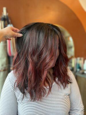 Rich vibrant red balayage