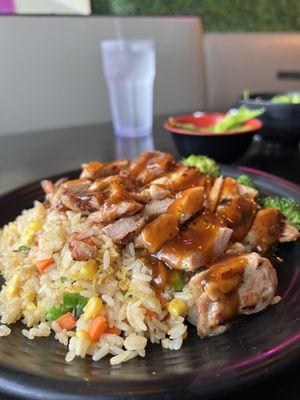 Chicken Teriyaki Plate with Stir-Fried Broccoli and Fried Rice