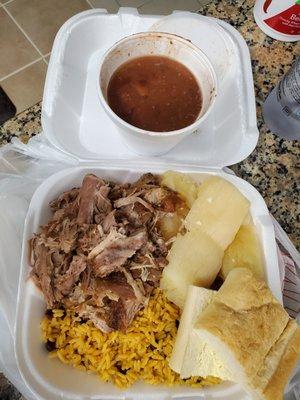 Lunch Plate - roast pork, yuca, rice, beans