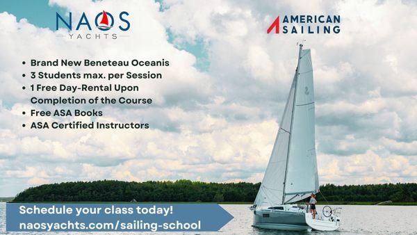 Naos Yachts offers ASA-certified sailing lessons.
 
 #boating #learntosail #americansailing #sailing #sailinglife