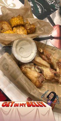 Garlic Parmesan wings and Fried corn