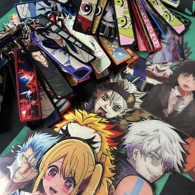 anime keychains and car stickers!