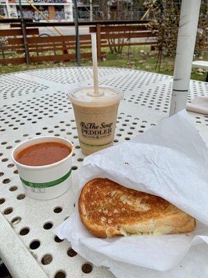 Duane Almond smoothie, tomato basil soup, and pesto grilled cheese!