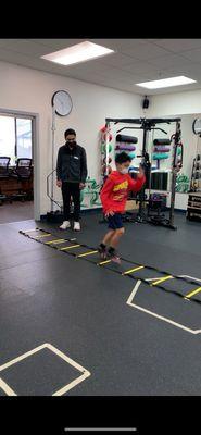 8 year old rehab for ankle sprain training agility ladder footwork patterns