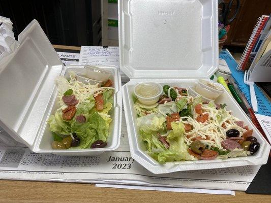 I received the one on the left as a large antipasta salad. So I ordered another day a large and small to see the difference.