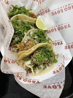 3 Tacos de Alambre plus shrimp taco