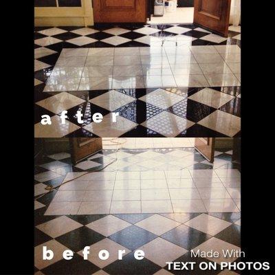 Entry black and white marble before and after our polishing service