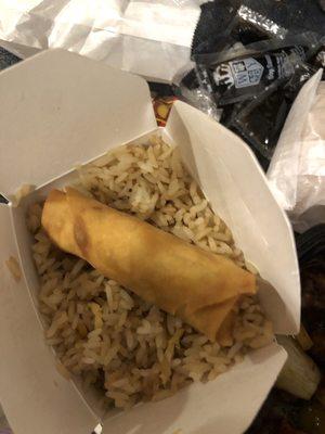 Fried rice side with egg roll