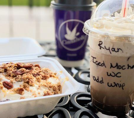 Mamaw's Pecan Pie Roll and two Lattes