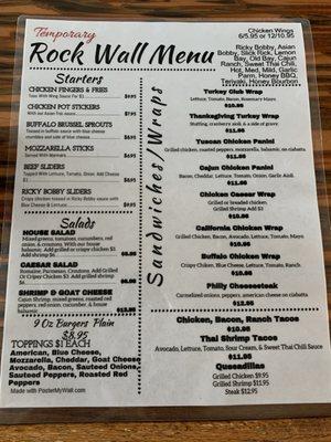 Temporary menu