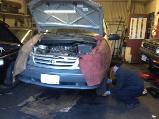 Here we are working on preparing a Sienna Van to get a new motor