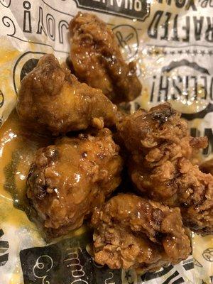 Boneless Breaded sticky Wings (Small). very small and very crispy