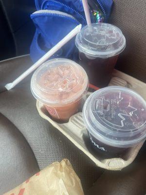 Small strawberry coconut refresher, small Berry Cherry  Refresher and Medium Berry Cherry  Refresher.