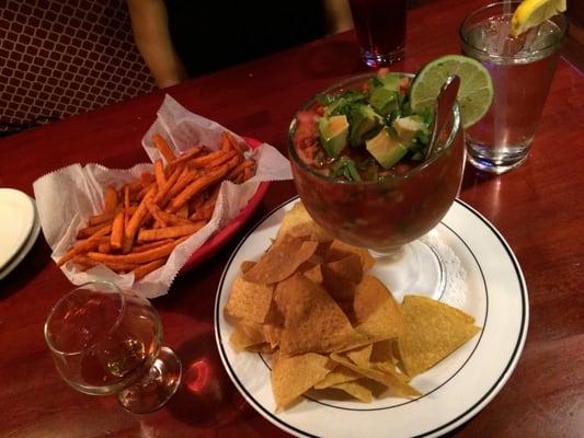 Guadalajara cocktail, sweet potato fries and a Woodford reserve.