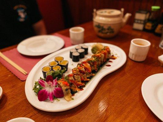 Oshinko Roll, White Tuna Roll and Godzilla Roll