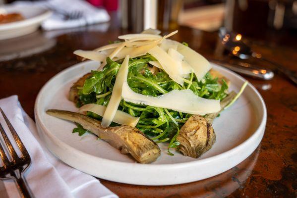 Rucola Carciofi e Grana - Grilled artichokes, crisp arugula dressed with olive oil and lemon, shaved Grana Padano