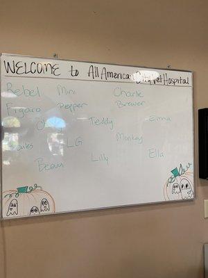 This was a welcome board of the pets that were expected to visit the office! Sooo awesome & welcoming!!!