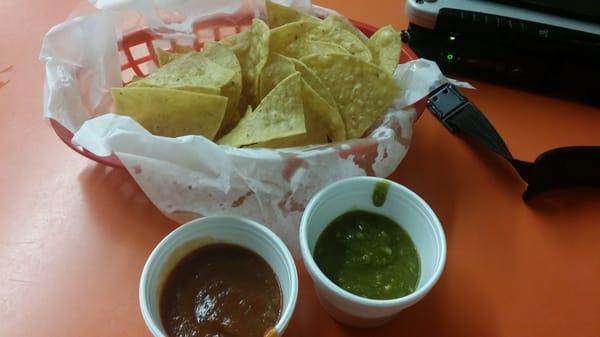 Chips and salsa made in house. very good.