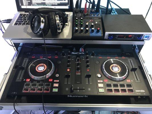 DJ funtasy mixing console set up.