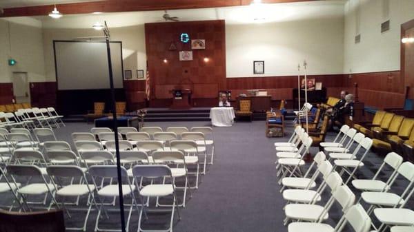 Inside the lodge room at the Woodland Masonic Lodge