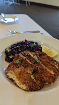 Chicken schnitzel as part of this week's menu