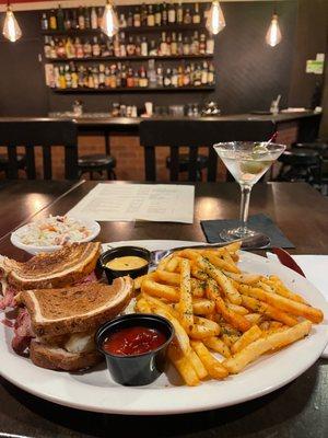 Ruben sandwich and martini