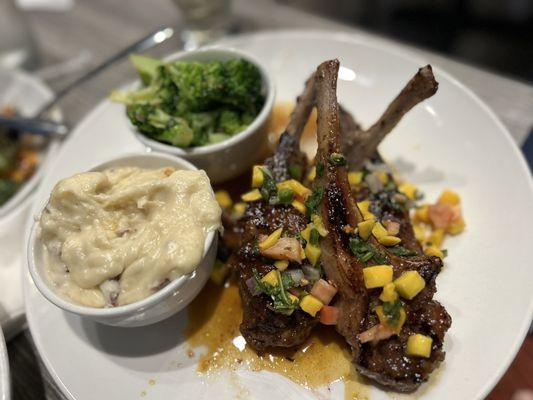 Redskin mashed potatoes, broccoli and popsicles lamb chops