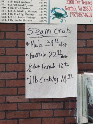 Summer 2021 Crab Prices