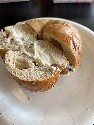 Whole Wheat Everything Bagel with Cinnamon Raisin Walnut Cream Cheese