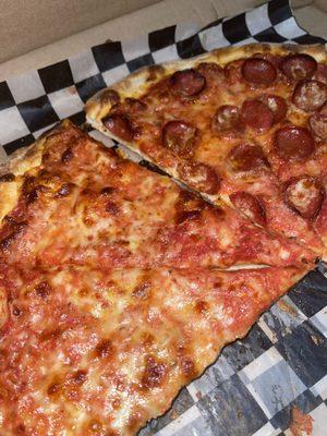 Cheese pizza and pepperoni pizza