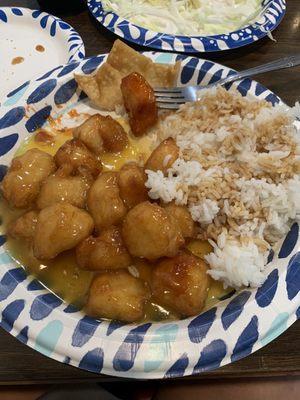 Lemon chicken and steamed rice.