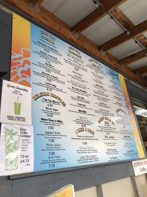 Their menu as of July 17th, 2021