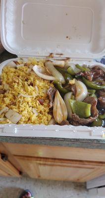 C5. Pepper Steak with Onions Combo Platter