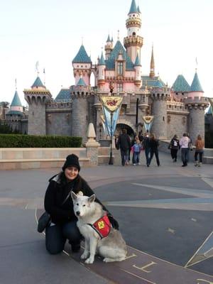 Jessica with her Service Dog Cindy at Disneyland.