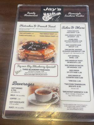 Breakfast Menu as of 11/3/23