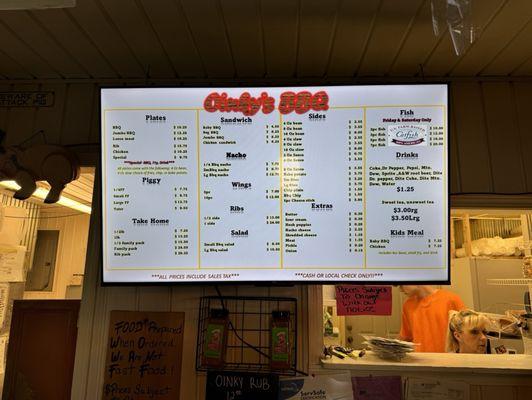 Oinky's BBQ Menu - June 2024