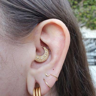 Genuine diamonds set into this daith jewelry from BVLA